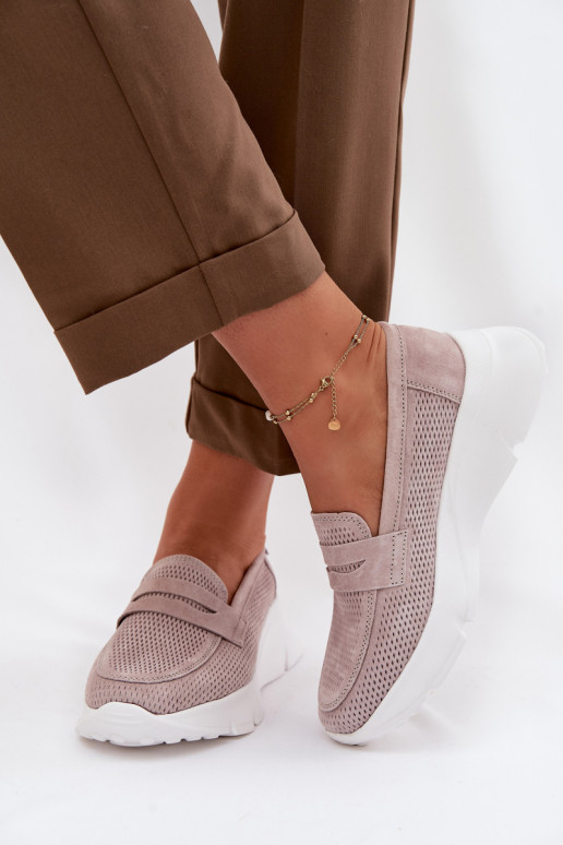 Women's Suede Loafers on Platform Vinceza Beige