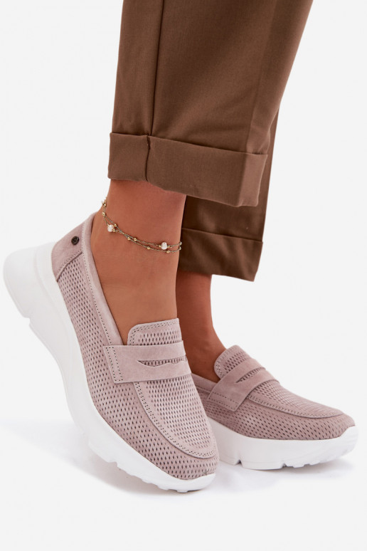 Women's Suede Loafers on Platform Vinceza Beige