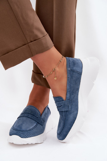 Women's Suede Loafers on Platform Vinceza 79626 Navy 2