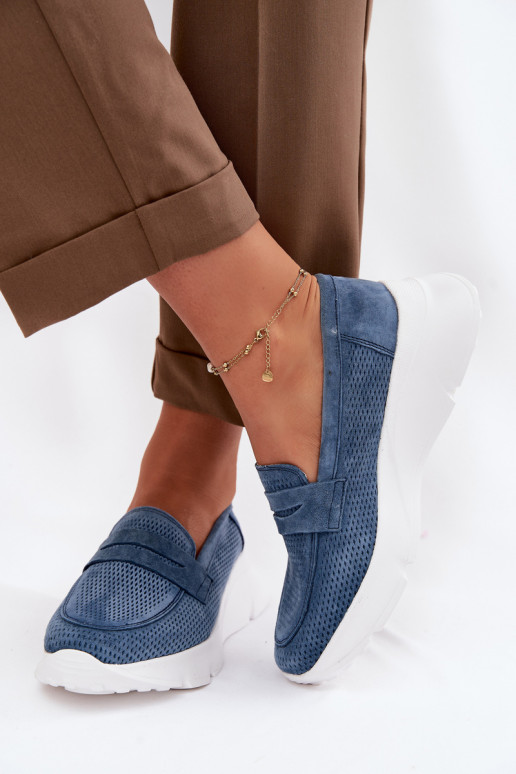 Mokasyny DamskiewithNaturalnego Zamszu Na Platformie Vinceza 79626 Granatowe