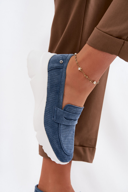 Women's Suede Loafers on Platform Vinceza 79626 Navy
