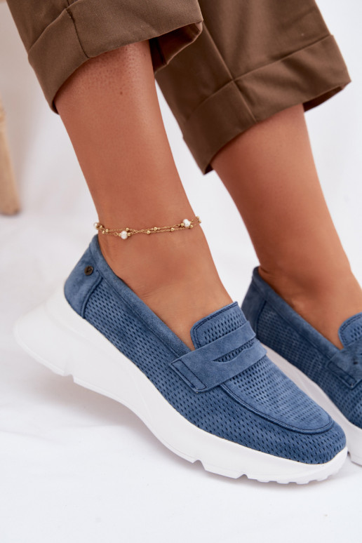 Women's Suede Loafers on Platform Vinceza 79626 Navy