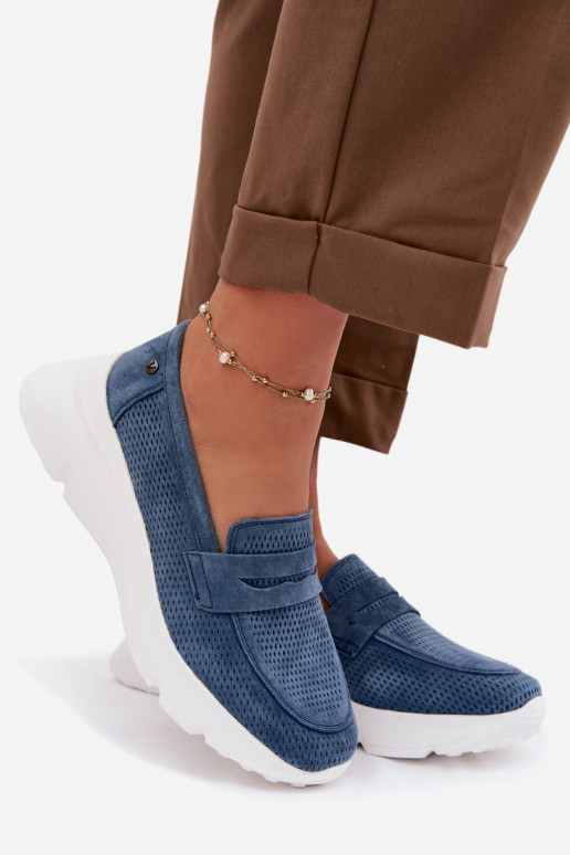 Women's Suede Loafers on Platform Vinceza 79626 Navy