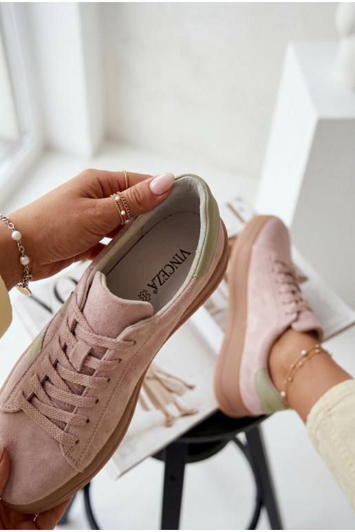 Women's Sneakers Made of Natural Suede on Platform Vinceza 79597 Pink
