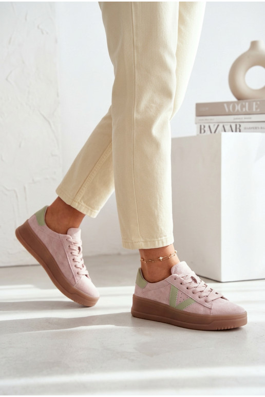 Women's Sneakers Made of Natural Suede on Platform Vinceza 79597 Pink