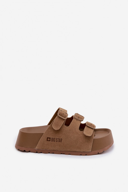Klapki Damskie Na Masywnej PlatformiewithPaskami Big Star TT274530 Camel