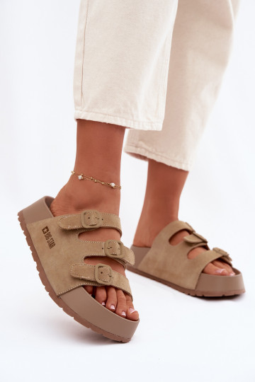 Women's Massy Platform Slides With Straps Big Star Beige 2