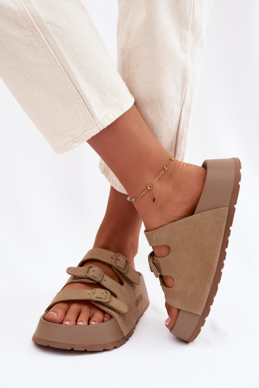 Women's Massy Platform Slides With Straps Big Star Beige