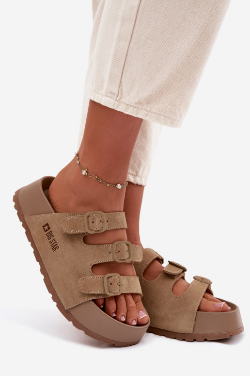 Women's Massy Platform Slides With Straps Big Star Beige