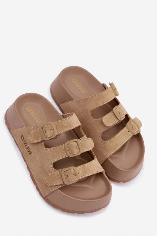 Klapki Damskie Na Masywnej PlatformiewithPaskami Big Star TT274529 Beżowe