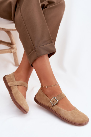 Barefoot Flat Shoes Zazoo 316 in Natural Suede Beige