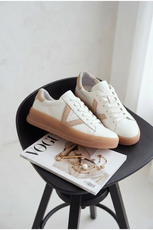 Women's Sneakers Made of Genuine Leather on Platform Vinceza 79597 White