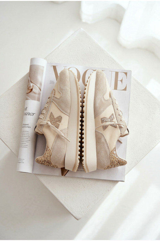 Skórzane Zamszowe Sneakersy Damskie Na Platformie Kobbo 100103 Beżowe