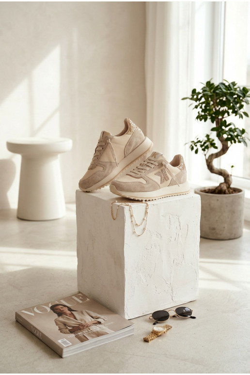 Leather Suede Women's Sneakers On Platform Kobbo 100103 Beige