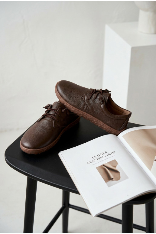 Skórzane Półbuty Barefoot Damskie Zazoo 10189 Czekoladowe