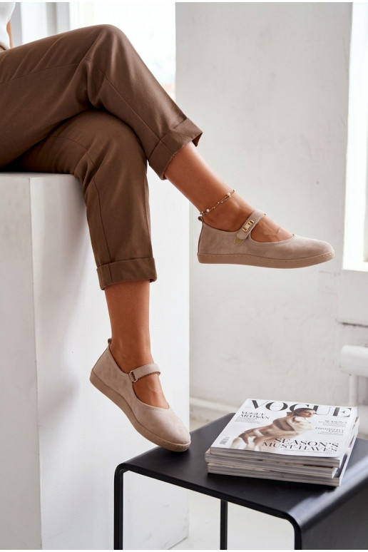 Leather Suede Ballerinas Barefoot With Strap Zazoo 10206 Beige