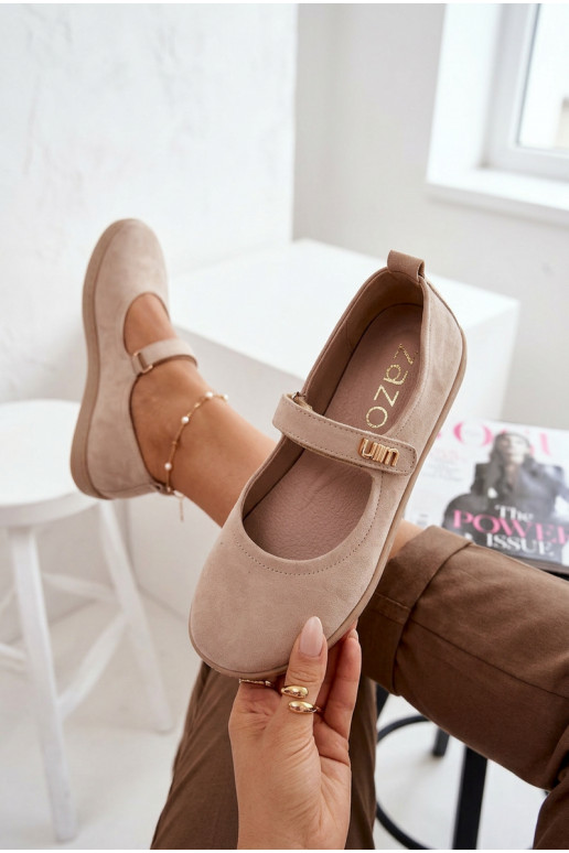 Leather Suede Ballerinas Barefoot With Strap Zazoo 10206 Beige