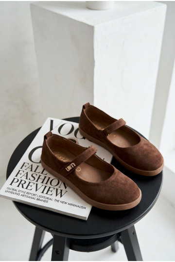 Leather Suede Ballerinas Barefoot With Strap Zazoo 10206 Chocolate