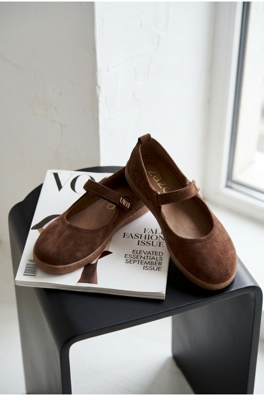 Leather Suede Ballerinas Barefoot With Strap Zazoo 10206 Chocolate