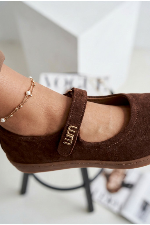 Leather Suede Ballerinas Barefoot With Strap Zazoo 10206 Chocolate