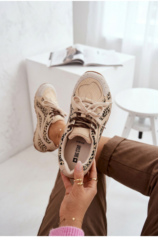 Skórzane Zamszowe Sneakersy Damskie Big Star TT274549 Beżowe