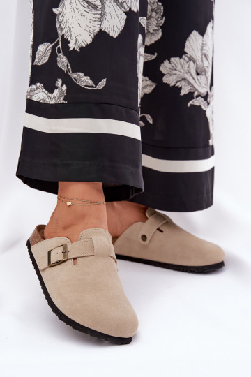 Suede Ladies Clogs With Buckle Big Star RR274A385 Beige