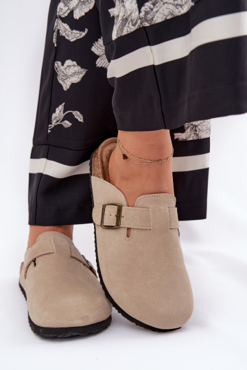 Suede Ladies Clogs With Buckle Big Star RR274A385 Beige 2