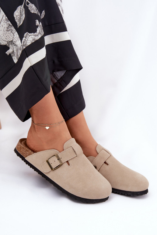 Suede Ladies Clogs With Buckle Big Star RR274A385 Beige