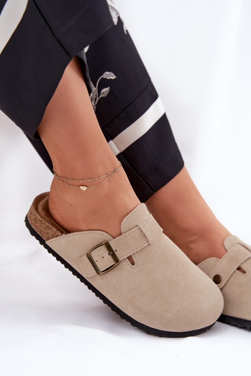 Suede Ladies Clogs With Buckle Big Star RR274A385 Beige