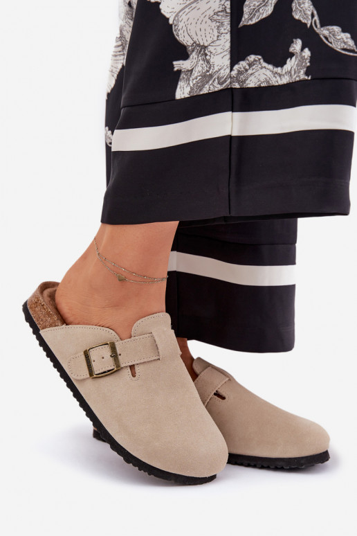 Suede Ladies Clogs With Buckle Big Star RR274A385 Beige