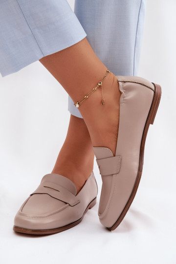 Vinceza Genuine Leather Loafers Beige