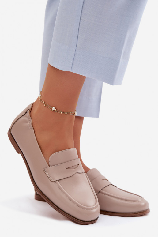 Vinceza Genuine Leather Loafers Beige