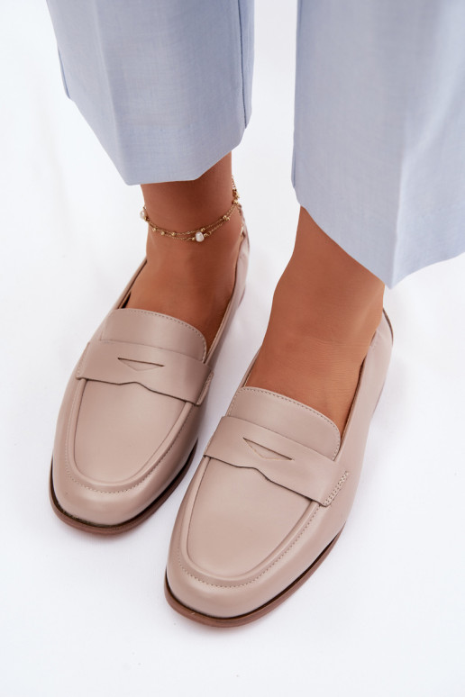 Vinceza Genuine Leather Loafers Beige
