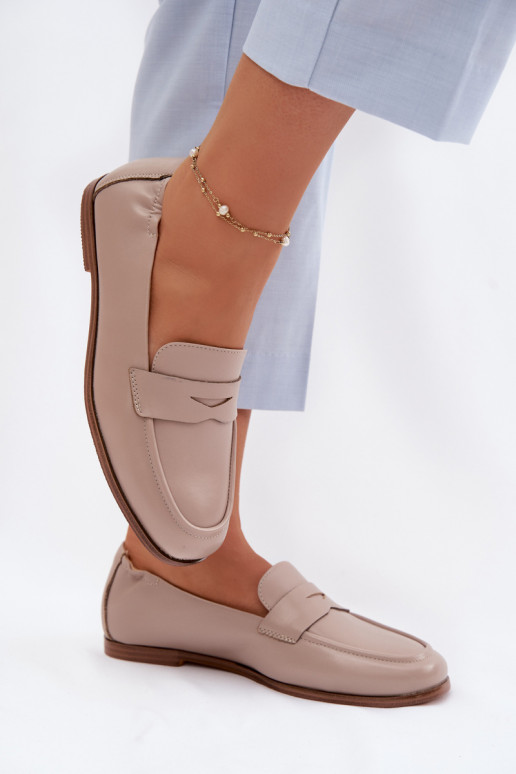 Vinceza Genuine Leather Loafers Beige