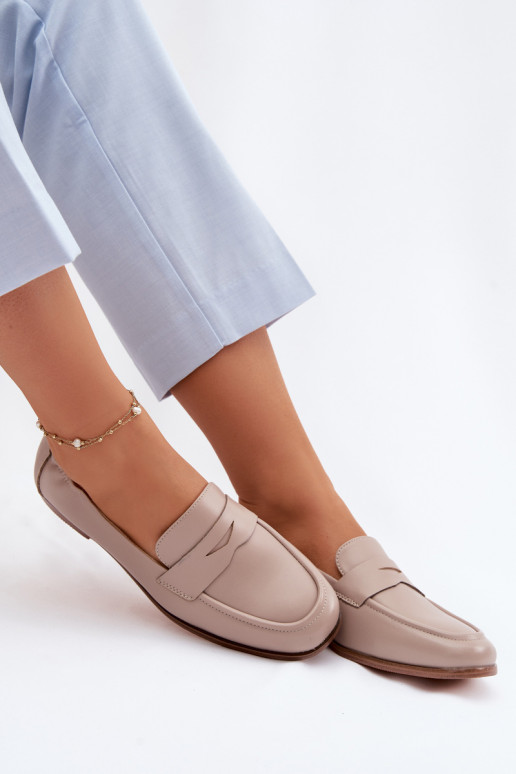 Vinceza Genuine Leather Loafers Beige