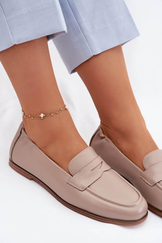 Vinceza Genuine Leather Loafers Beige