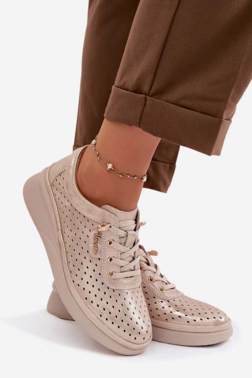 Leather Openwork Women's Loafers Vinceza 79603 Gold