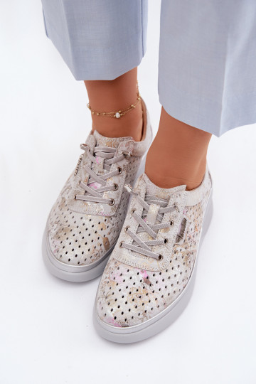 Suede Perforated Women's Shoes Vinceza 79603 Grey