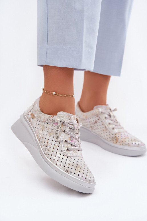 Suede Perforated Women's Shoes Vinceza 79603 Grey