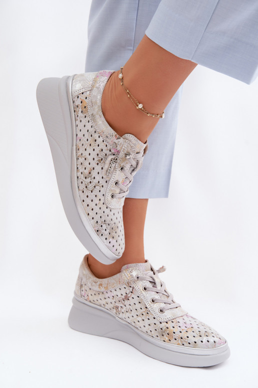 Suede Perforated Women's Shoes Vinceza 79603 Grey