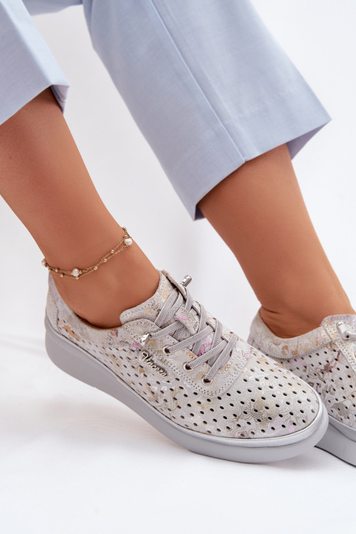 Suede Perforated Women's Shoes Vinceza 79603 Grey