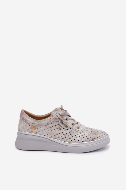 Suede Perforated Women's Shoes Vinceza 79603 Grey