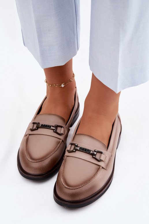 Leather Women's Loafers Vinceza Beige