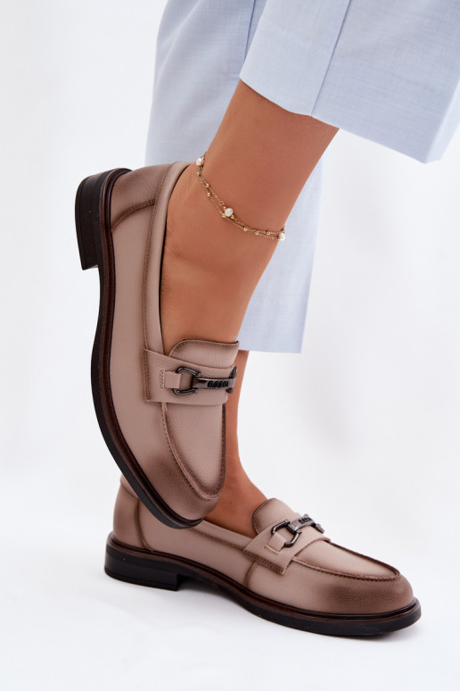 Leather Women's Loafers Vinceza Beige