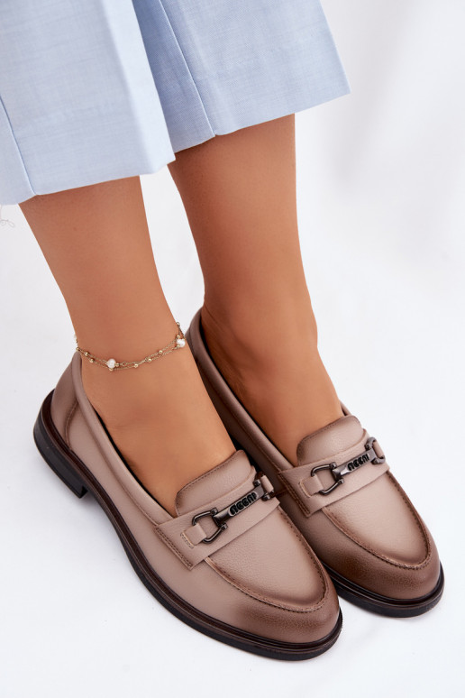 Leather Women's Loafers Vinceza Beige