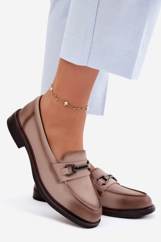 Leather Women's Loafers Vinceza Beige