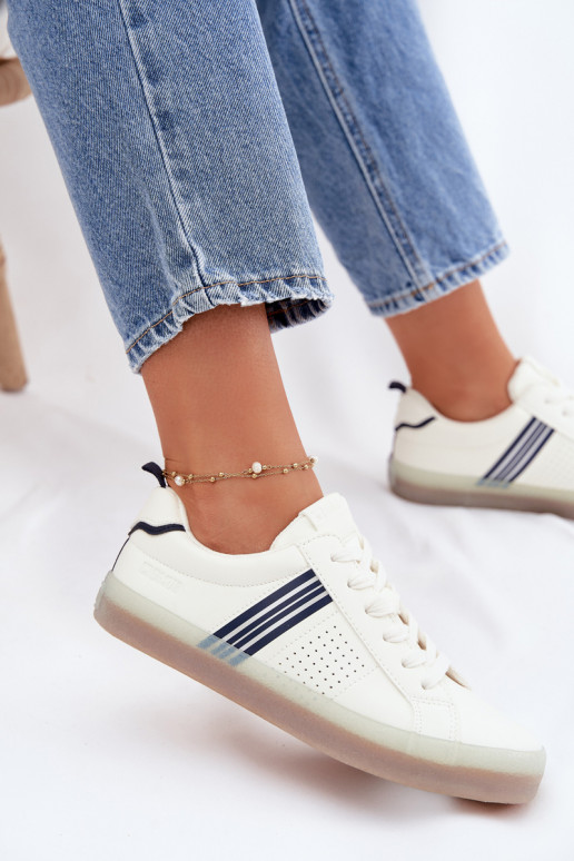 Eko Skórzane Sneakersy Damskie Big Star TT274306 Białe