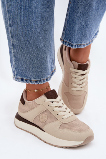 Sneakersy Damskie Na Platformie Big Star TT274275 Beżowe