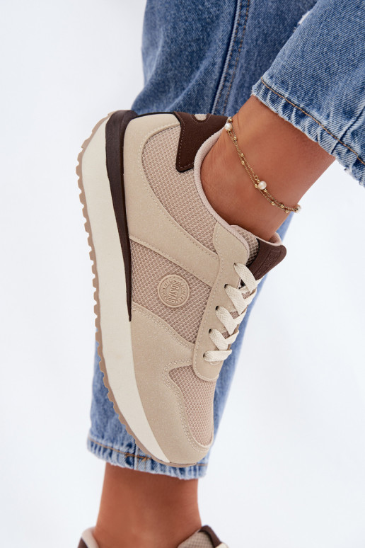 Sneakersy Damskie Na Platformie Big Star TT274275 Beżowe