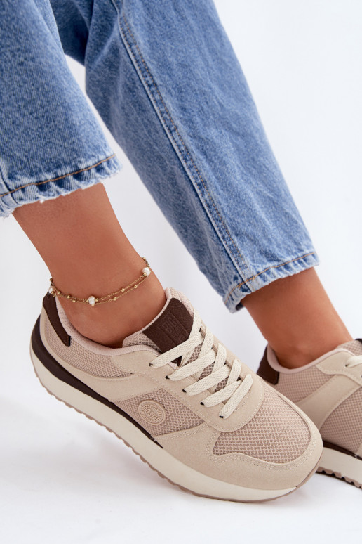 Sneakersy Damskie Na Platformie Big Star TT274275 Beżowe